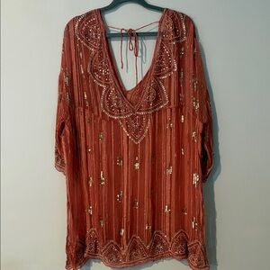 Free People Embellished/Beaded Coral Tunic